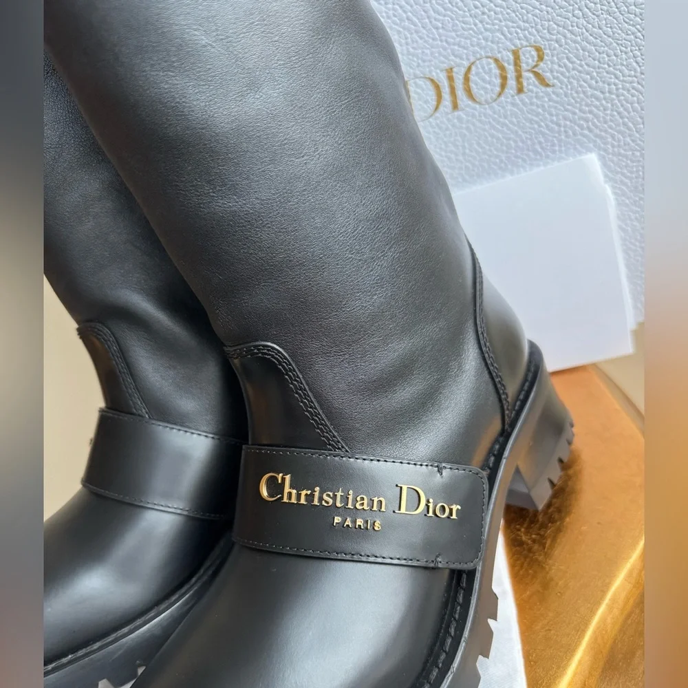 NWT Christian Dior D-Quest Thigh Black Leather Boots, size 37 (US 6-6.5) - Picture 16 of 17